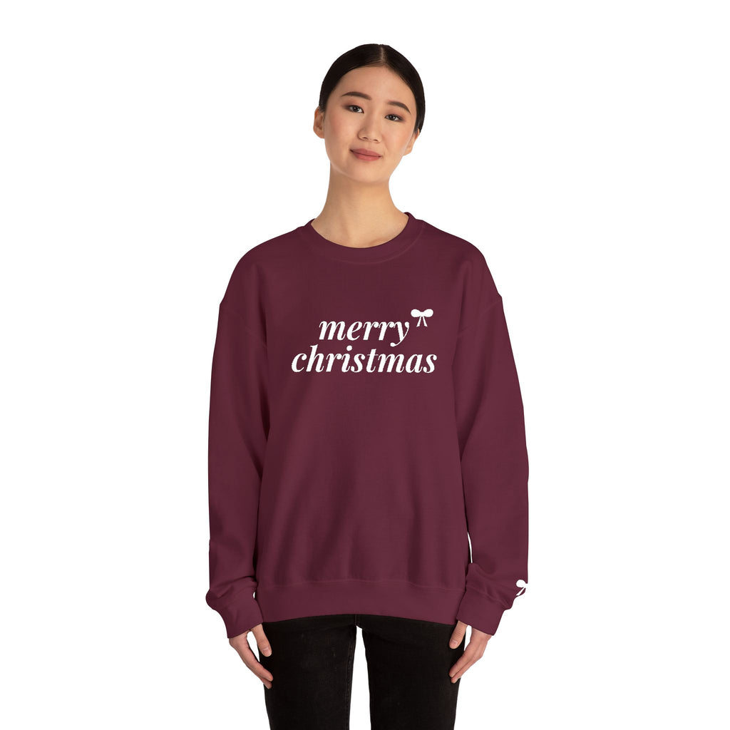Merry Christmas Embroidered Sweatshirt, Bow Christmas Crewneck for Women, Cute Coquette Holiday Sweater, Christmas Gift for Her