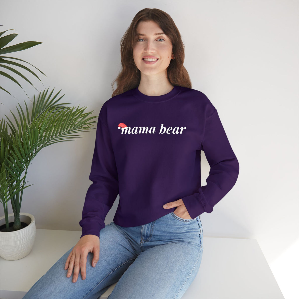 Christmas Mama Bear Sweatshirt, Embroidered Mama Bear Crewneck with Kids Names, Personalized Mom Christmas Gift, Santa Hat Bear Cub Sleeve