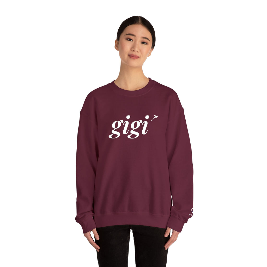 Personalized Gigi Sweatshirt, Embroidered Gigi Crewneck, Grandchild's Initial on Sleeve, White Thread, Grandma Christmas Gift