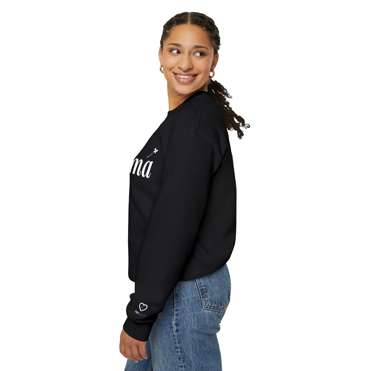 Personalized Mama Sweatshirt, Embroidered Mama Crewneck, Child's Initial on Sleeve, White Thread, Mom Christmas Gift, New Mom Gift
