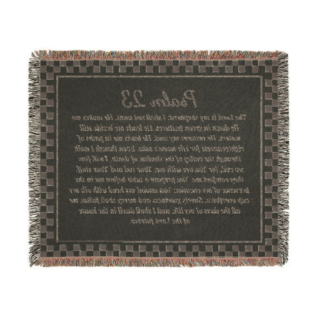 Psalm 23 Woven Blanket, The Lord Is My Shepherd Scripture Throw, Checkered Woven Cotton Bible Verse Blanket