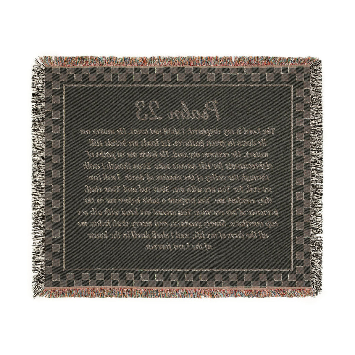 Psalm 23 Woven Blanket, The Lord Is My Shepherd Scripture Throw, Checkered Woven Cotton Bible Verse Blanket