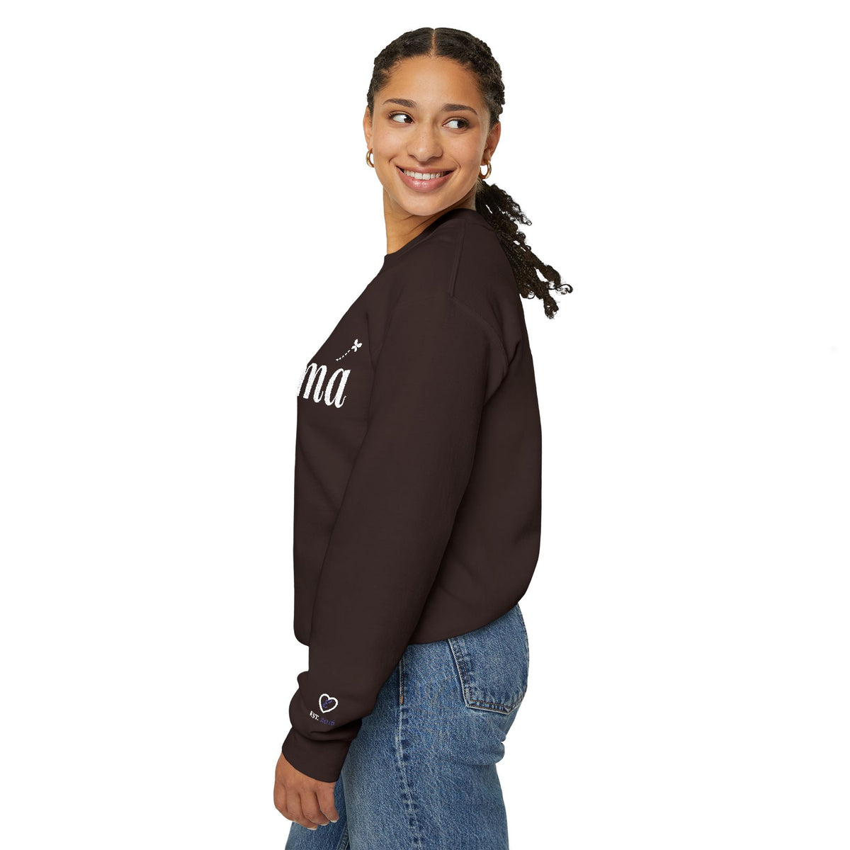 Personalized Mama Sweatshirt, Embroidered Mama Crewneck, Child's Initial on Sleeve, White Thread, Mom Christmas Gift, New Mom Gift