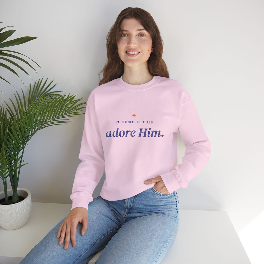 O Come Let Us Adore Him embroidered Christian Christmas sweatshirt