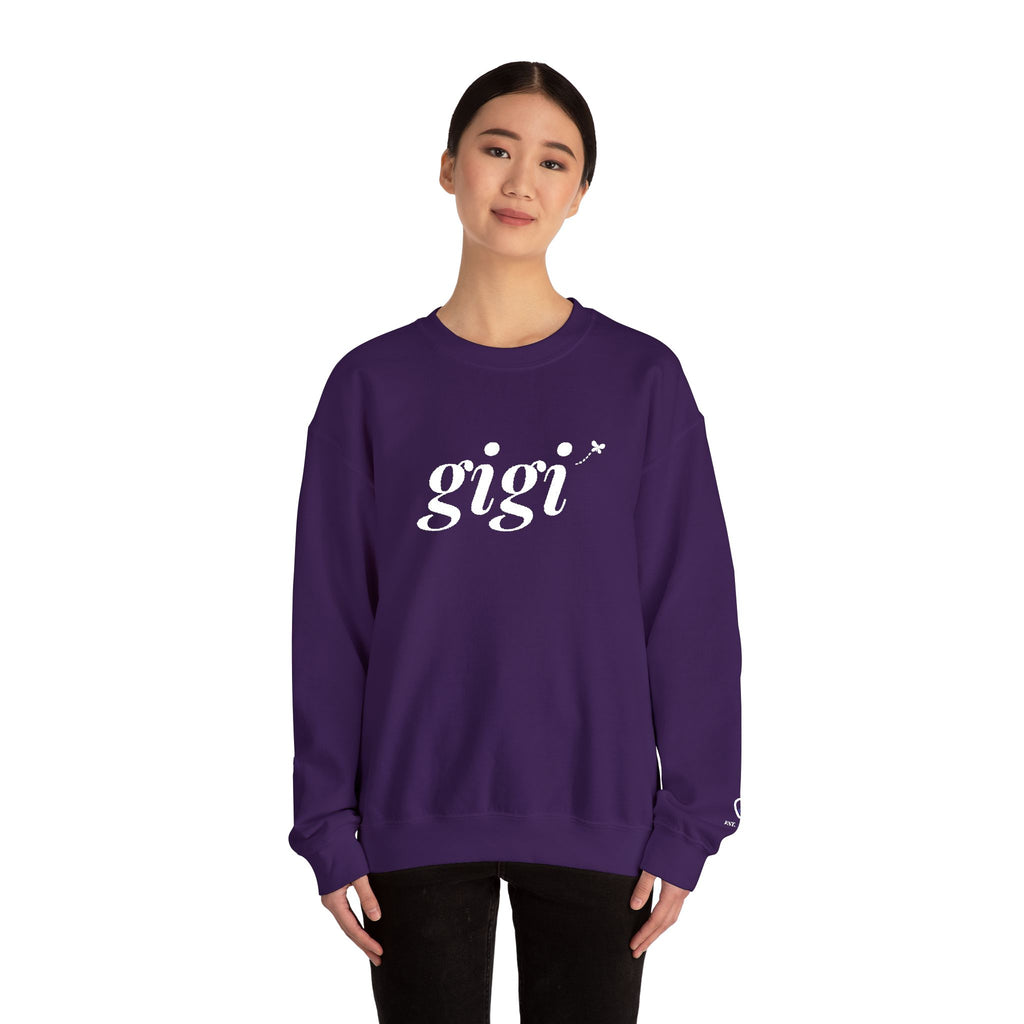 Personalized Gigi Sweatshirt, Embroidered Gigi Crewneck, Grandchild's Initial on Sleeve, White Thread, Grandma Christmas Gift