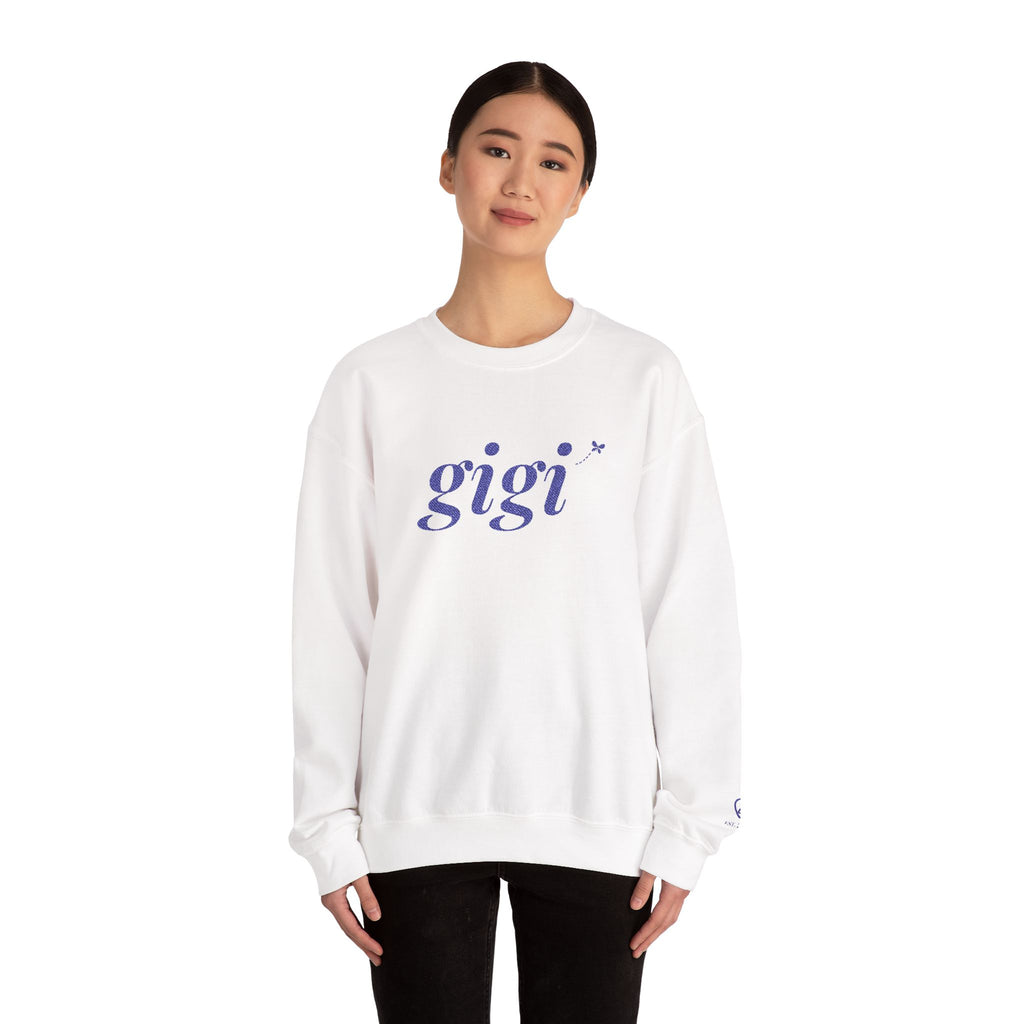 Personalized Gigi Sweatshirt, Embroidered Gigi Crewneck, Grandchild's Initial on Sleeve, Navy Thread, Grandma Christmas Gift