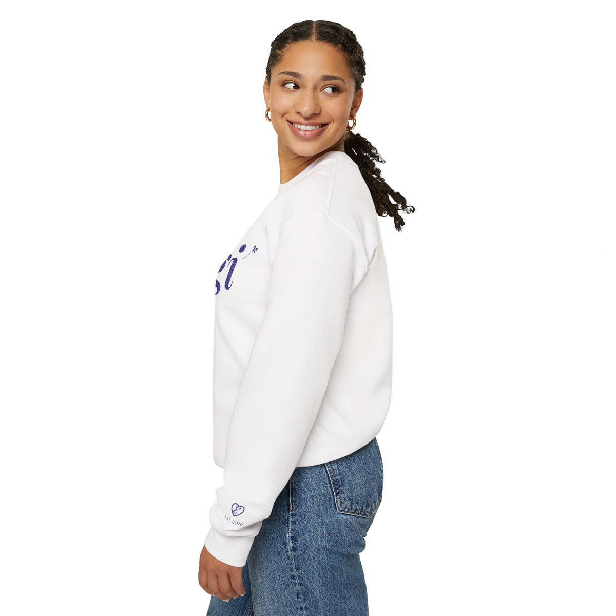 Personalized Gigi Sweatshirt, Embroidered Gigi Crewneck, Grandchild's Initial on Sleeve, Navy Thread, Grandma Christmas Gift
