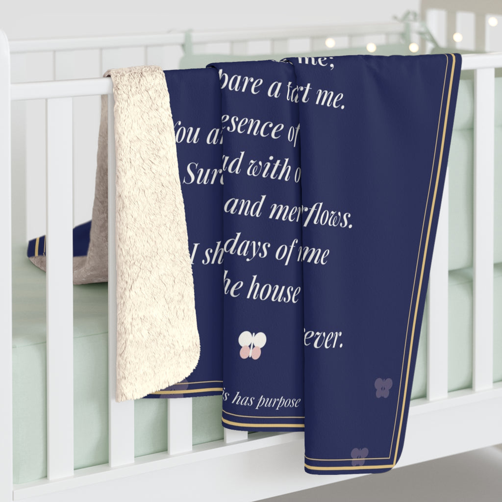 Psalm 23 Blanket in Navy, The Lord Is My Shepherd Scripture Throw, Sherpa Fleece Bible Verse Blanket, Christian Comfort Gift
