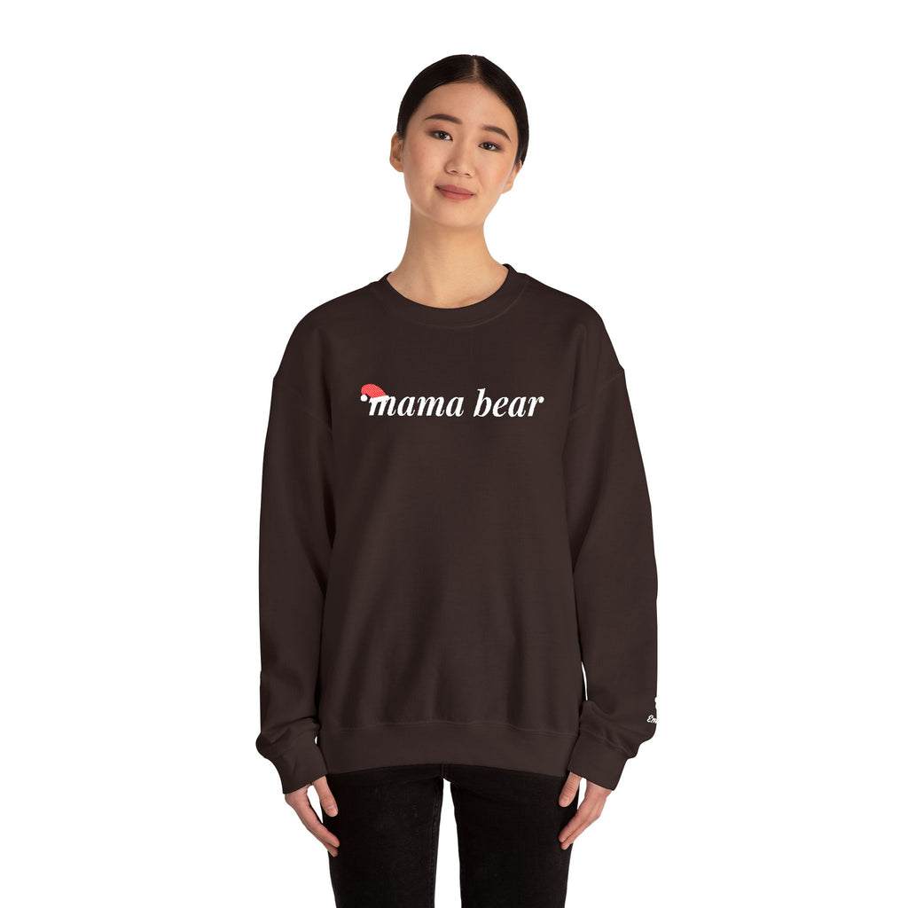 Christmas Mama Bear Sweatshirt, Embroidered Mama Bear Crewneck with Kids Names, Personalized Mom Christmas Gift, Santa Hat Bear Cub Sleeve