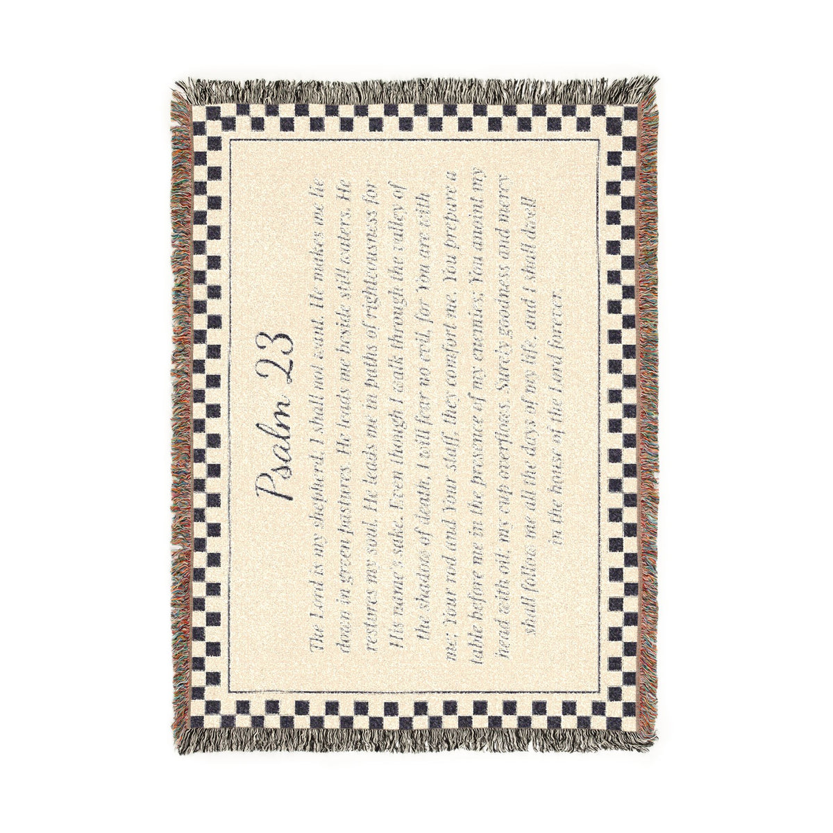 Psalm 23 Woven Blanket, The Lord Is My Shepherd Scripture Throw, Checkered Woven Cotton Bible Verse Blanket