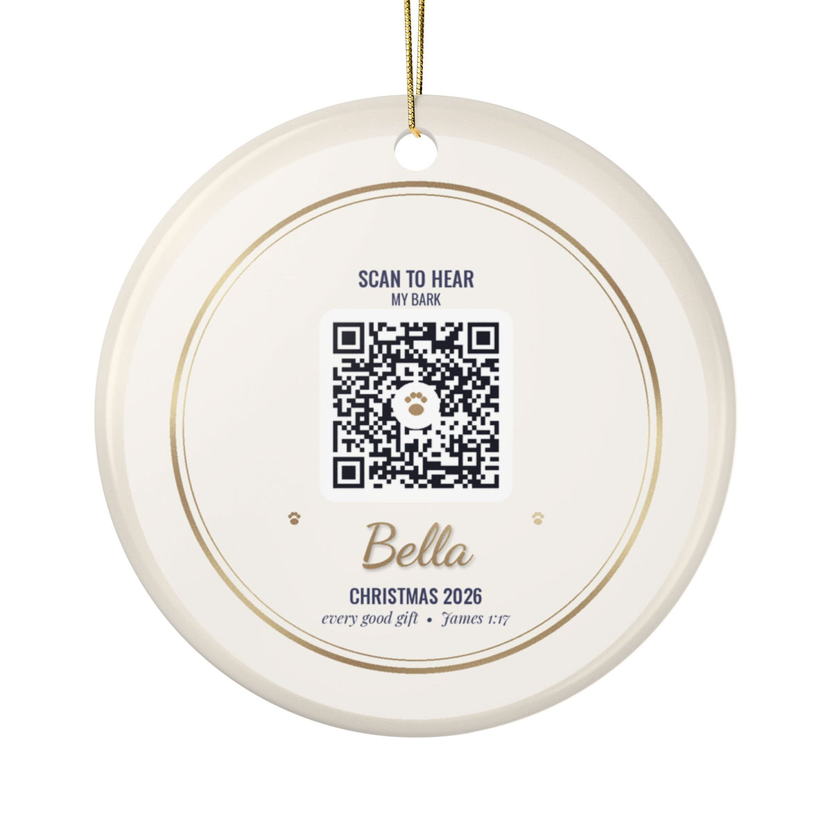 Dog Christmas Ornament from Your Photo, Personalized Pet Portrait Ornament, Optional Bark QR Code