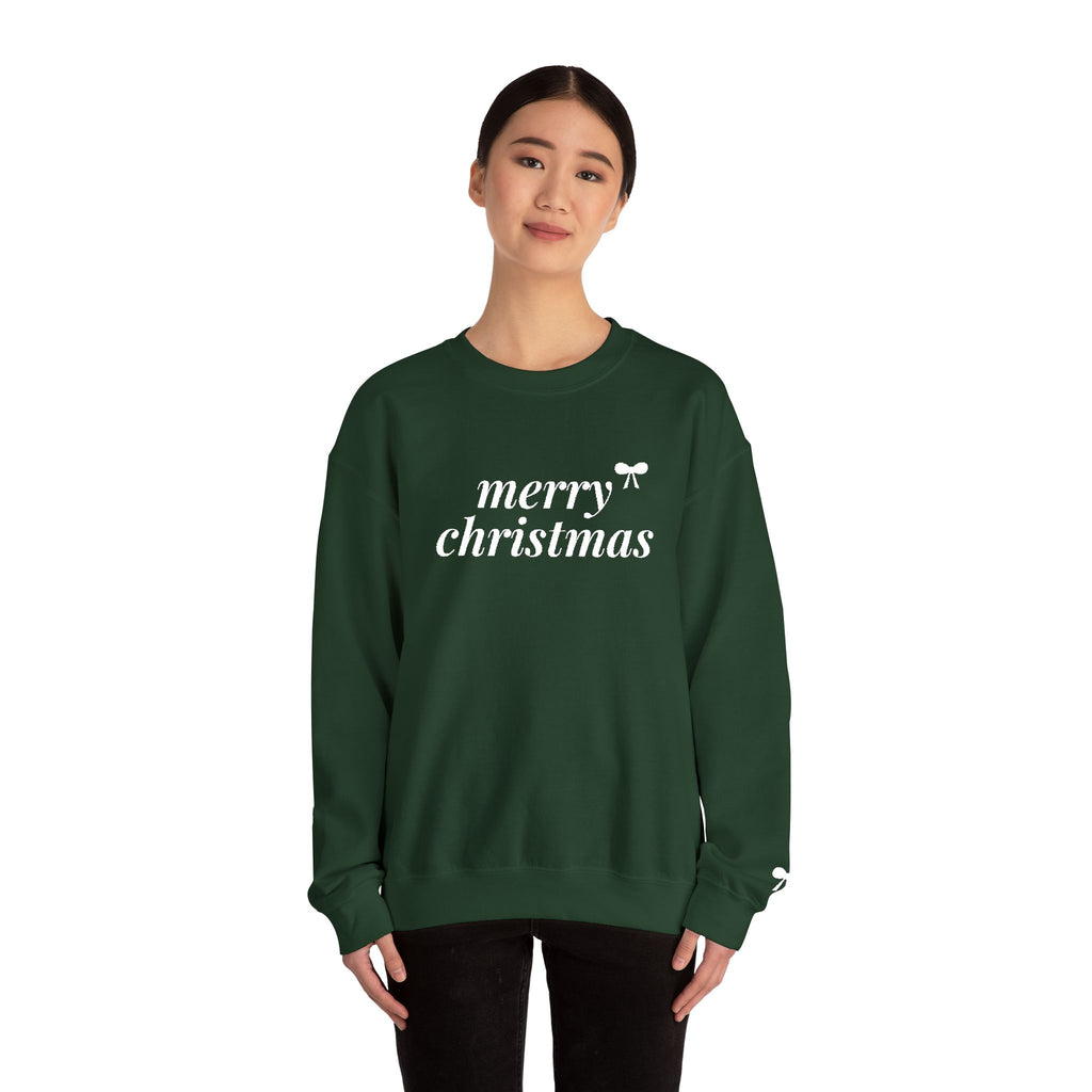 Merry Christmas Embroidered Sweatshirt, Bow Christmas Crewneck for Women, Cute Coquette Holiday Sweater, Christmas Gift for Her