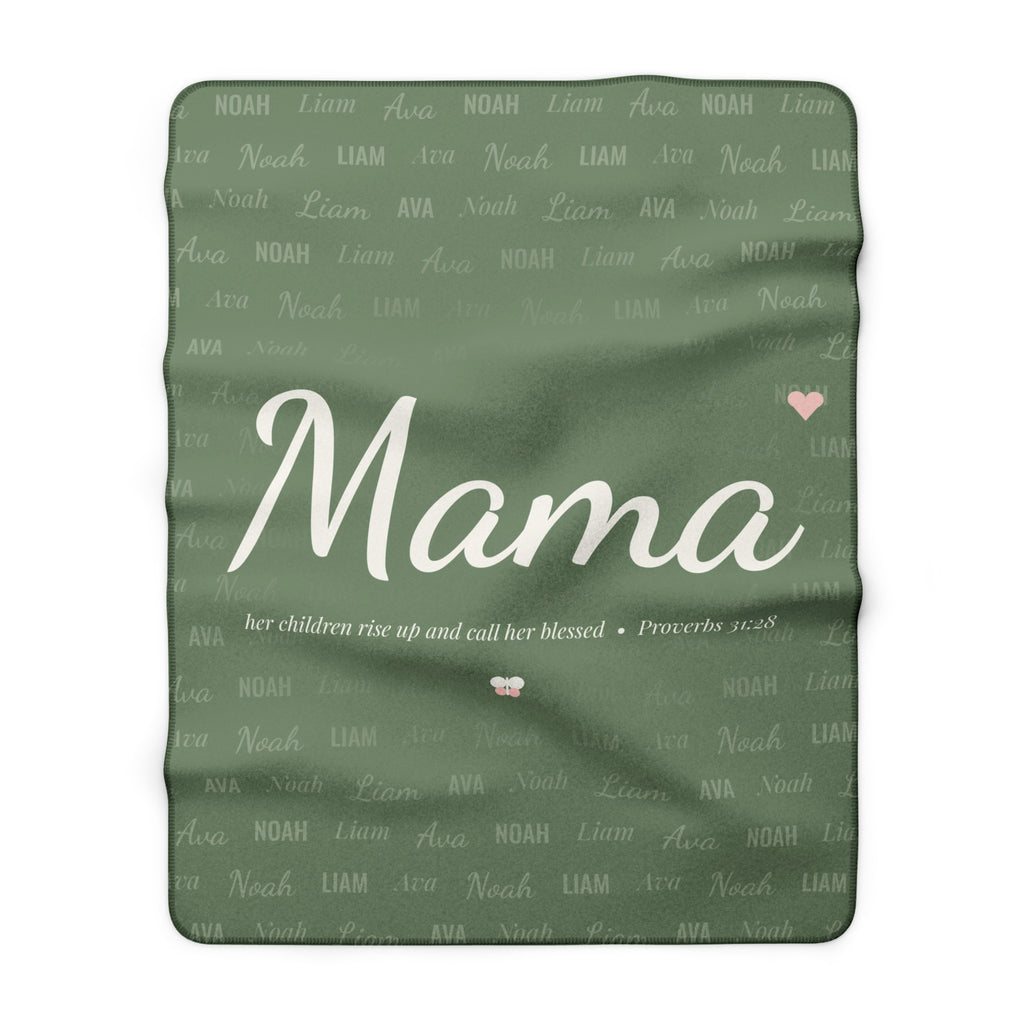 Personalized Mama Blanket with Kids Names, Sherpa Fleece Throw, Christian Mom Gift, Proverbs 31:28