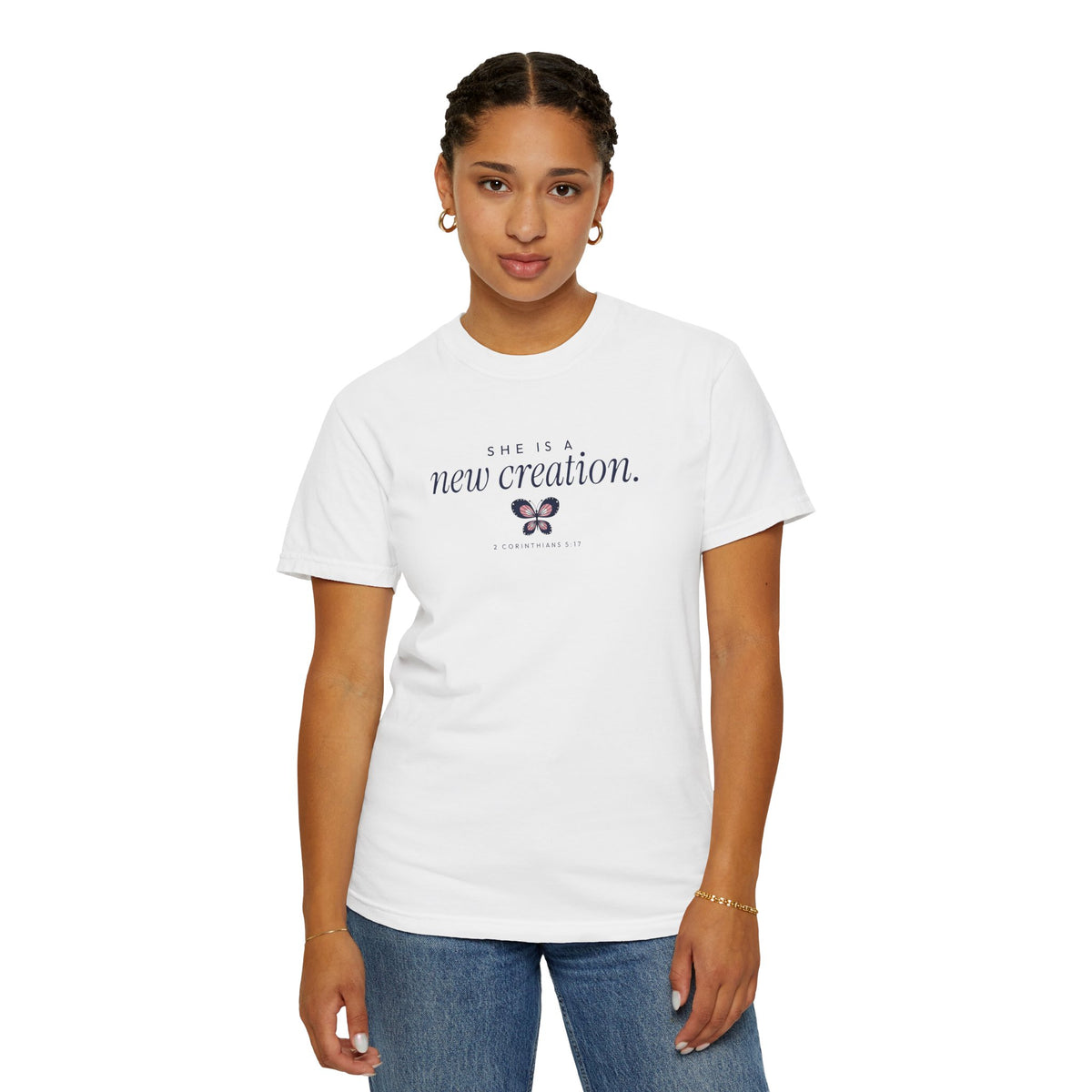 She Is a New Creation Shirt | 2 Corinthians 5:17 Christian Comfort Colors Tee for Women