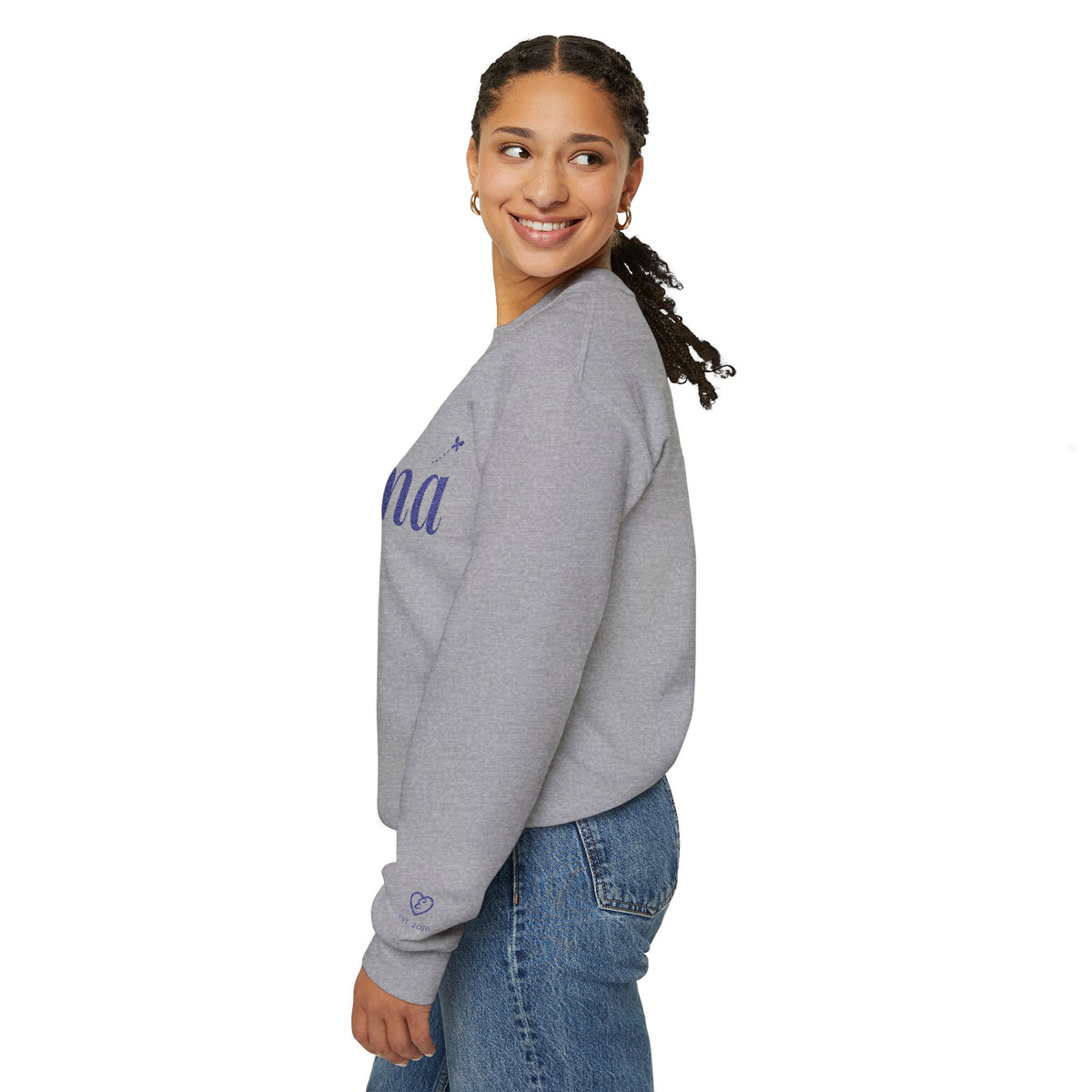 Personalized Nana Sweatshirt, Embroidered Nana Crewneck, Grandchild's Initial on Sleeve, Navy Thread, Grandma Christmas Gift
