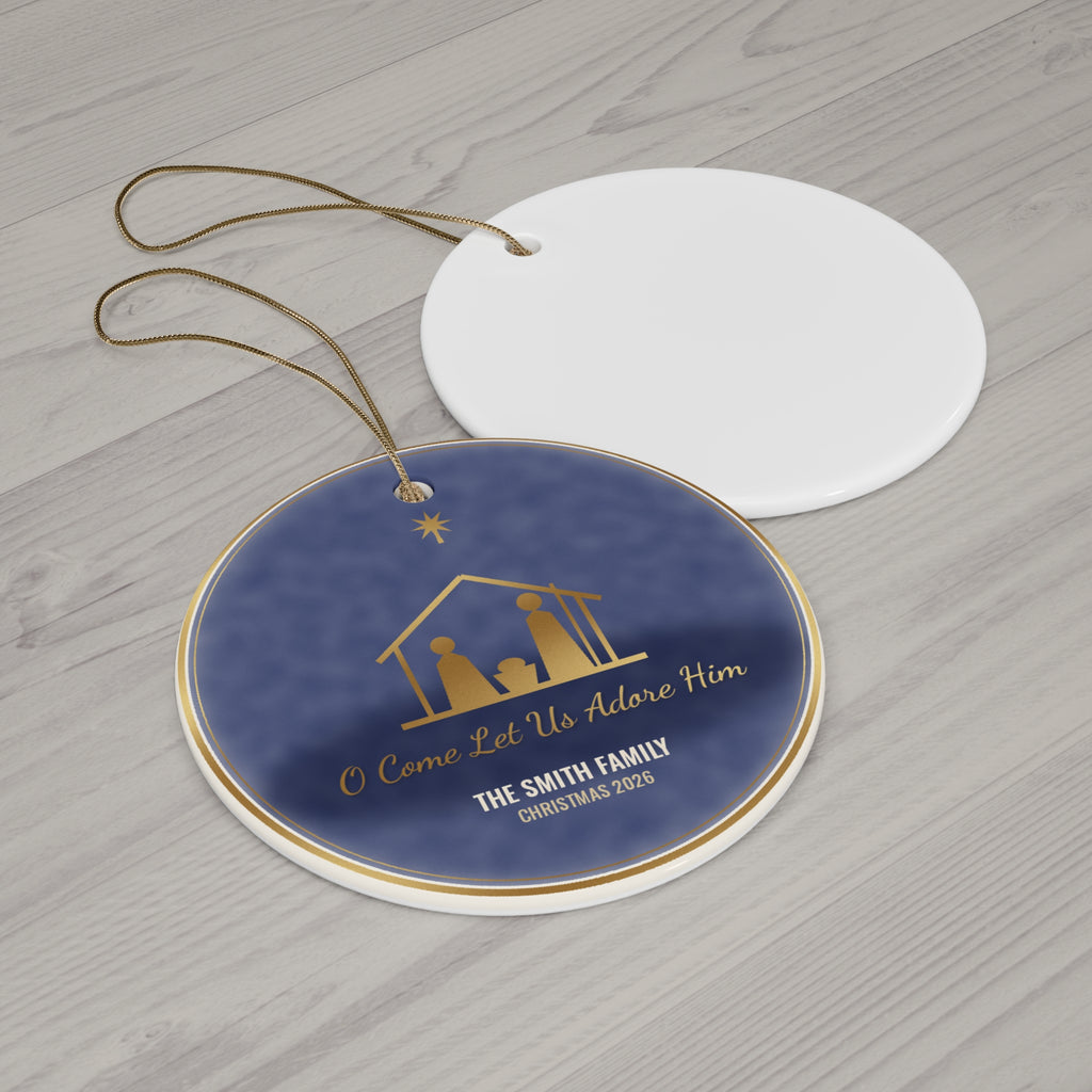 O Come Let Us Adore Him Ornament, Personalized Family Nativity Ornament 2026, Christian Christmas Ornament