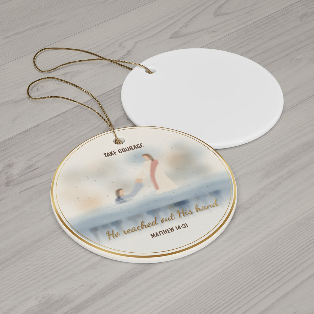Jesus Reaching for Peter Christmas Ornament - Matthew 14:31