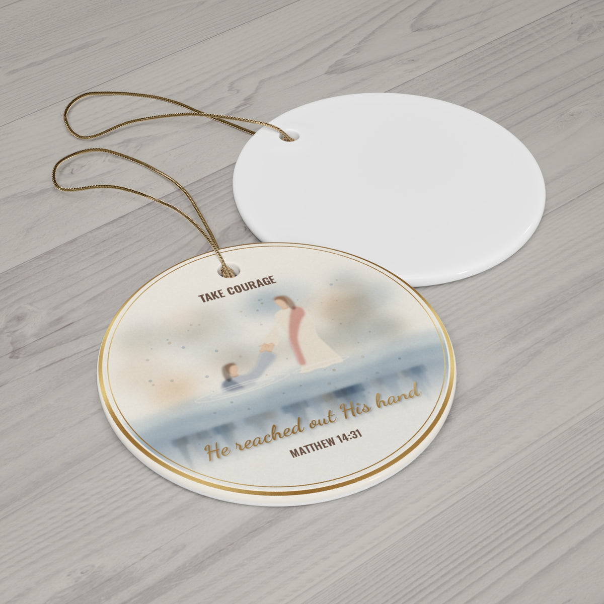Jesus Reaching for Peter Christmas Ornament - Matthew 14:31