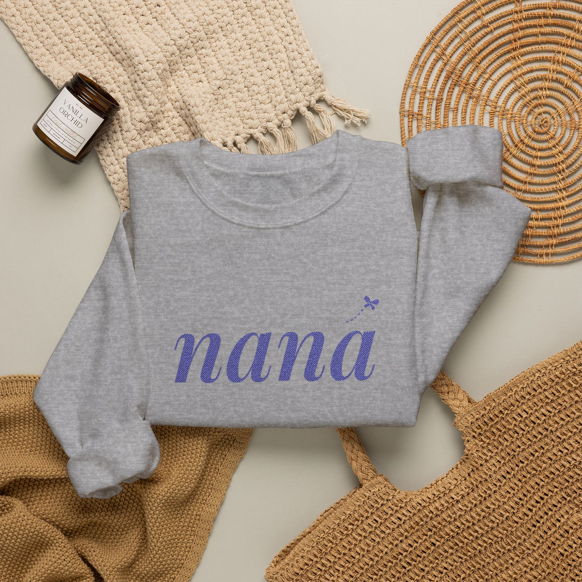 Personalized Nana Sweatshirt, Embroidered Nana Crewneck, Grandchild's Initial on Sleeve, Navy Thread, Grandma Christmas Gift