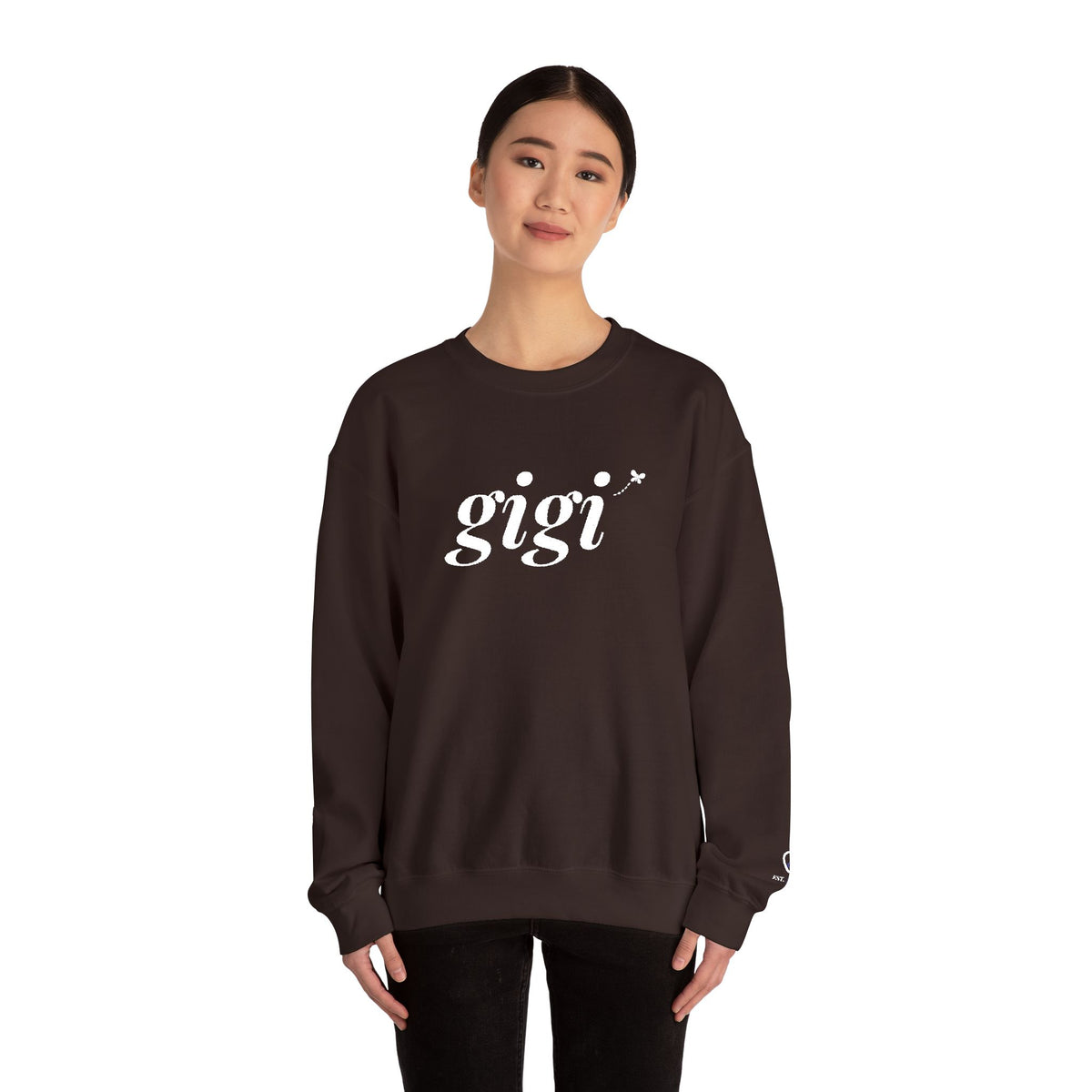 Personalized Gigi Sweatshirt, Embroidered Gigi Crewneck, Grandchild's Initial on Sleeve, White Thread, Grandma Christmas Gift