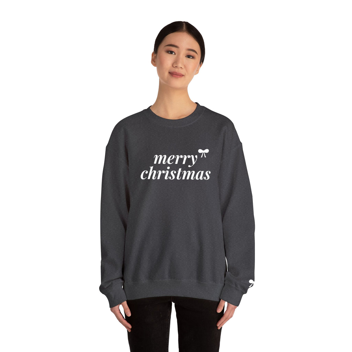 Merry Christmas Embroidered Sweatshirt, Bow Christmas Crewneck for Women, Cute Coquette Holiday Sweater, Christmas Gift for Her