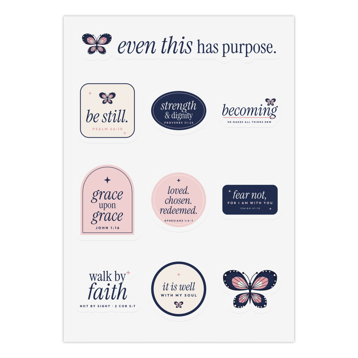 Butterfly Christian Bible verse sticker sheet