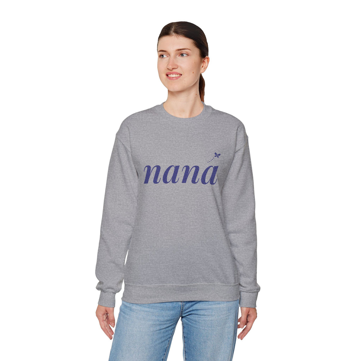 Personalized Nana Sweatshirt, Embroidered Nana Crewneck, Grandchild's Initial on Sleeve, Navy Thread, Grandma Christmas Gift