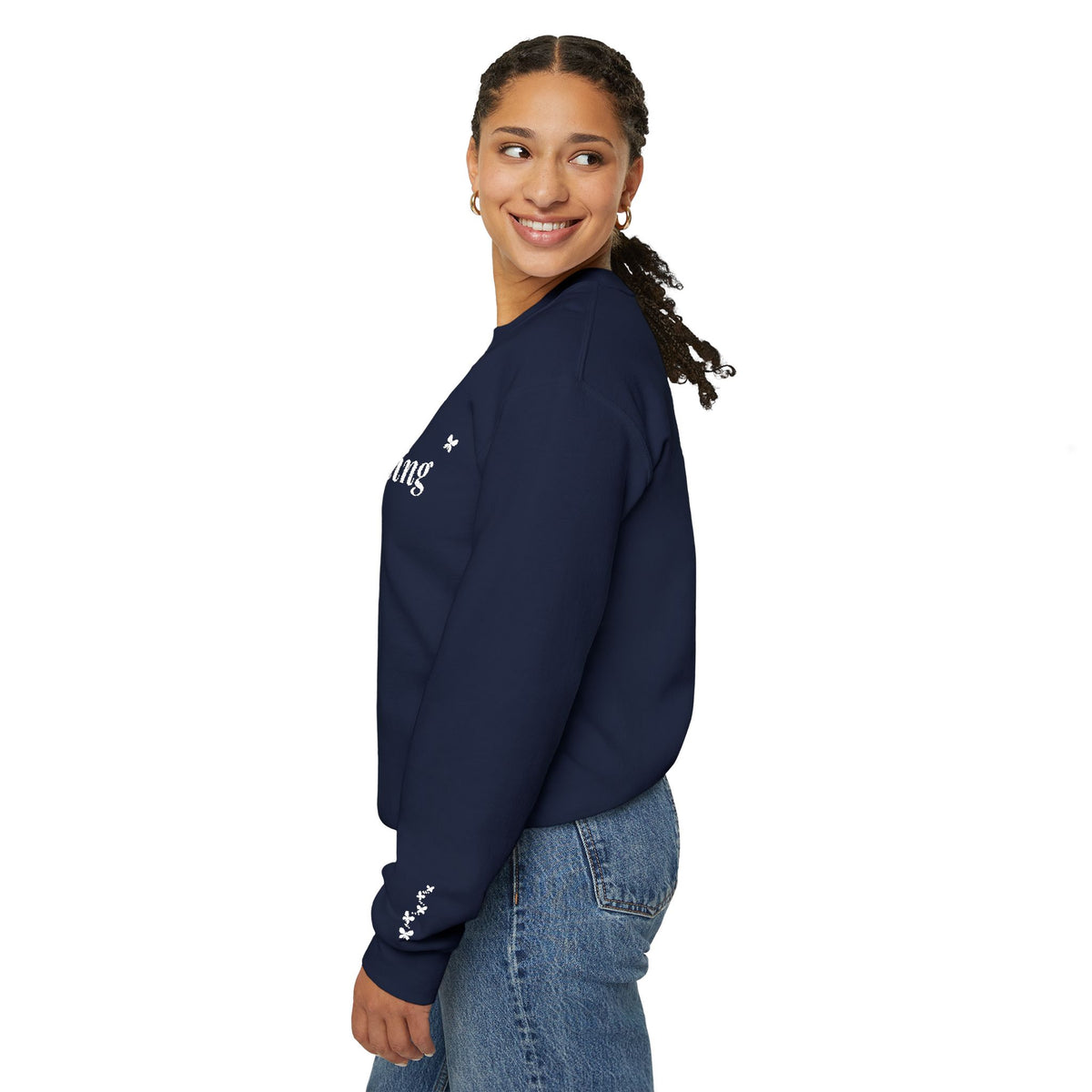Becoming embroidered Christian sweatshirt with butterfly sleeve