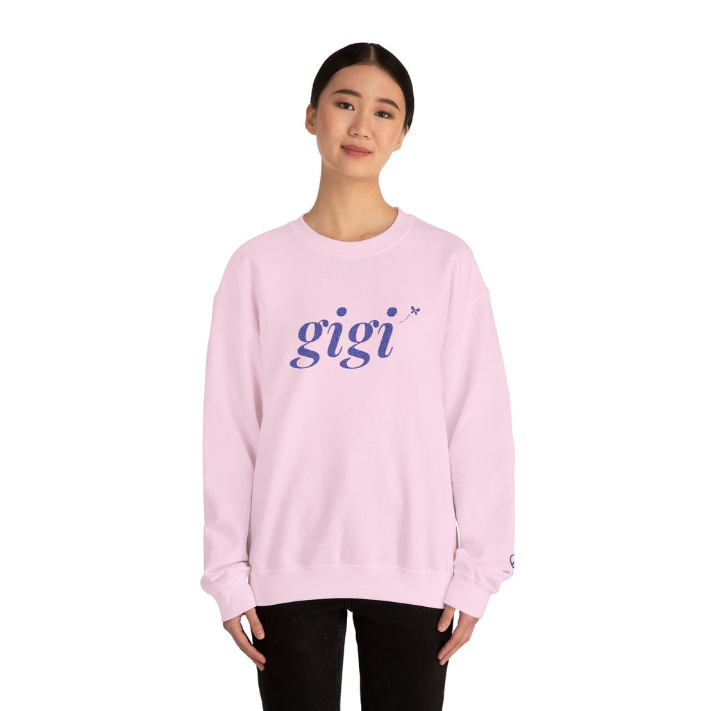Personalized Gigi Sweatshirt, Embroidered Gigi Crewneck, Grandchild's Initial on Sleeve, Navy Thread, Grandma Christmas Gift