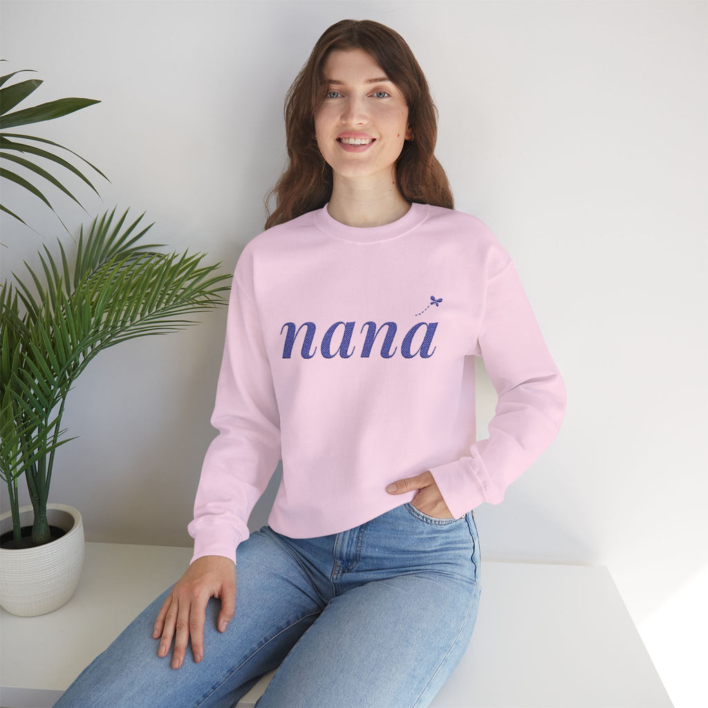 Personalized Nana Sweatshirt, Embroidered Nana Crewneck, Grandchild's Initial on Sleeve, Navy Thread, Grandma Christmas Gift
