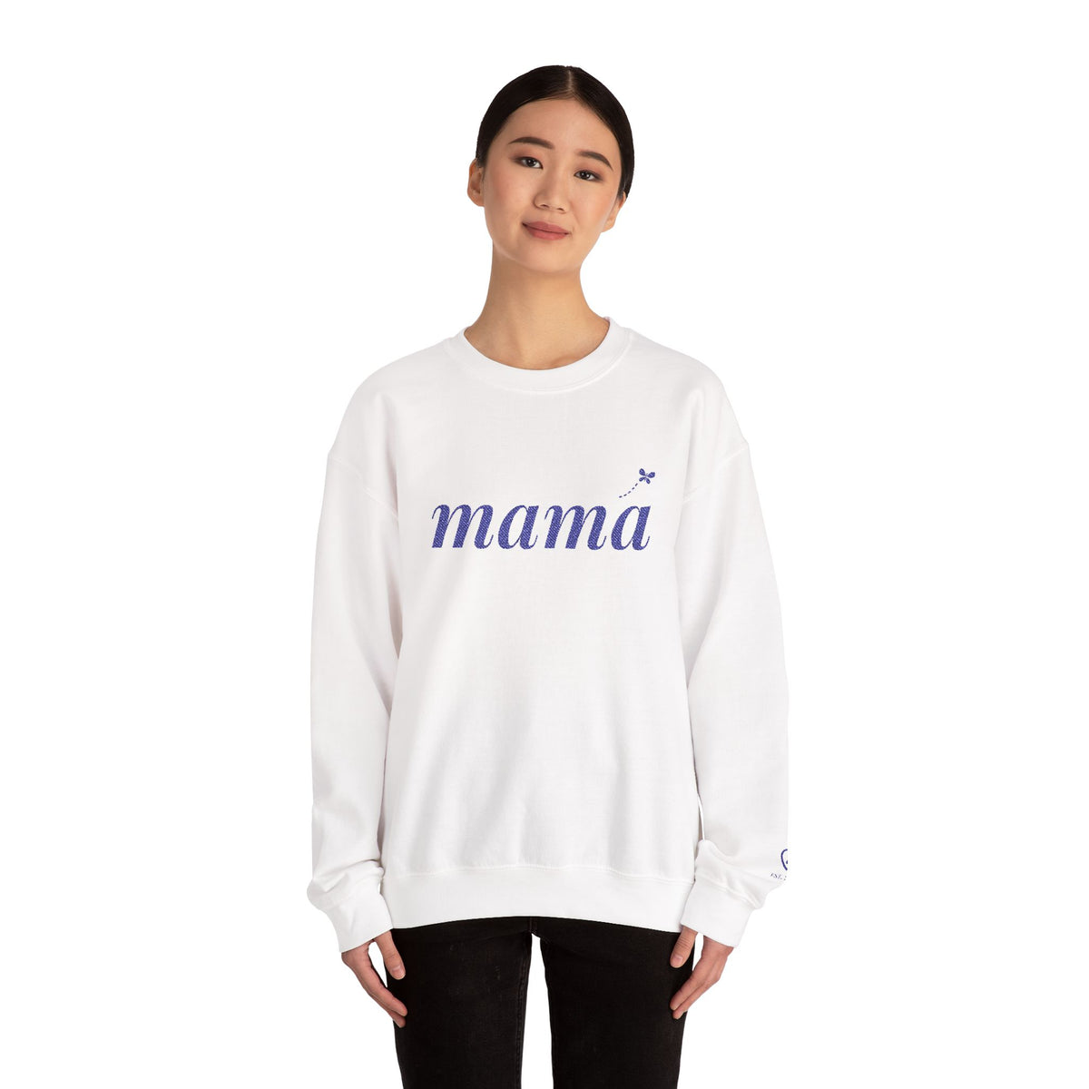 Personalized Mama Sweatshirt, Embroidered Mama Crewneck, Child's Initial on Sleeve, Navy Thread, Mom Christmas Gift, New Mom Gift