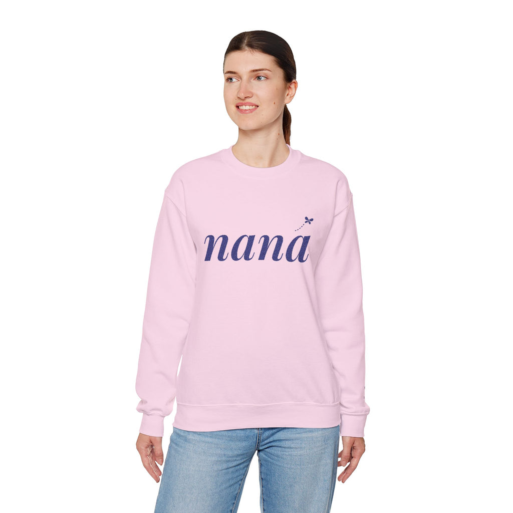 Personalized Nana Sweatshirt, Embroidered Nana Crewneck, Grandchild's Initial on Sleeve, Navy Thread, Grandma Christmas Gift