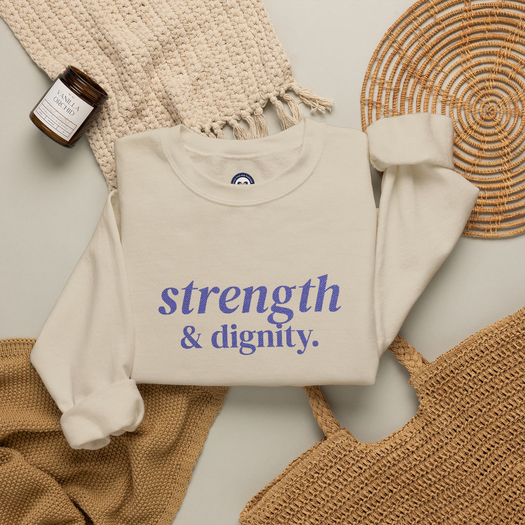 Strength and Dignity Embroidered Sweatshirt | Proverbs 31:25 Christian Crewneck for Women