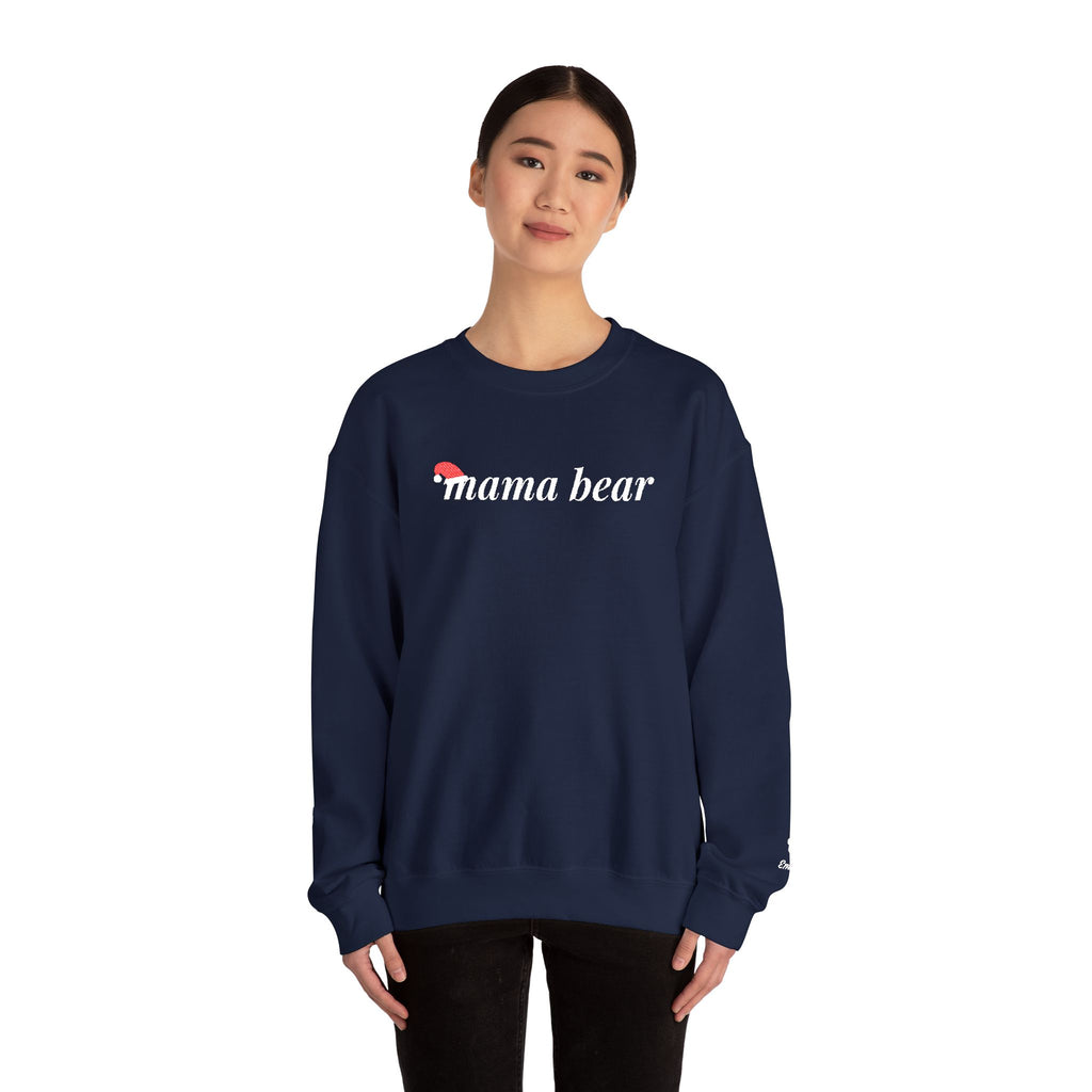Christmas Mama Bear Sweatshirt, Embroidered Mama Bear Crewneck with Kids Names, Personalized Mom Christmas Gift, Santa Hat Bear Cub Sleeve