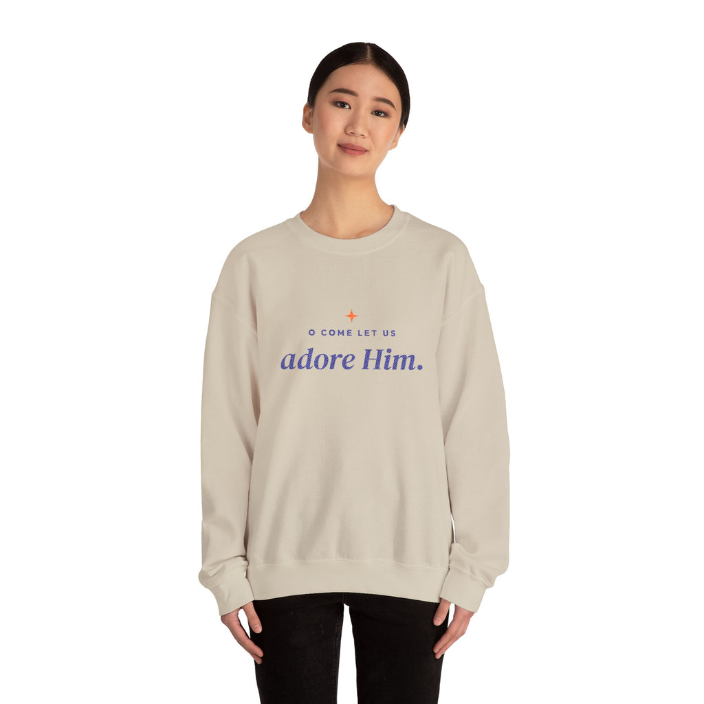 O Come Let Us Adore Him Embroidered Sweatshirt | Christian Christmas Crewneck for Women