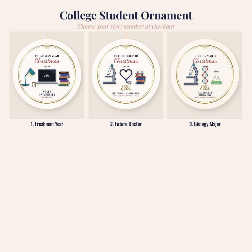 College Student Christmas Ornament 2026, Freshman Year, Future Doctor or Biology Major, Personalized