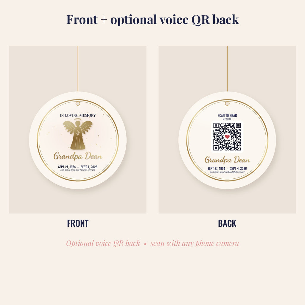 Angel Memorial Ornament, Personalized In Loving Memory Christmas Ornament with Optional Voice QR Code
