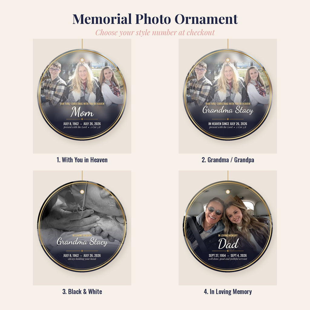 Memorial Photo Ornament, Personalized In Loving Memory Christmas Ornament with Optional Voice QR Code Back