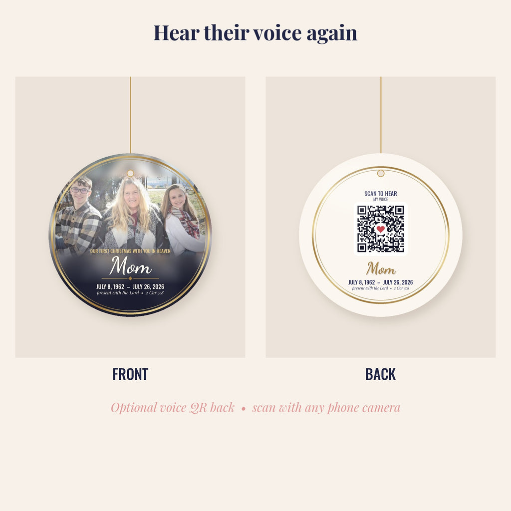 Memorial Photo Ornament, Personalized In Loving Memory Christmas Ornament with Optional Voice QR Code Back