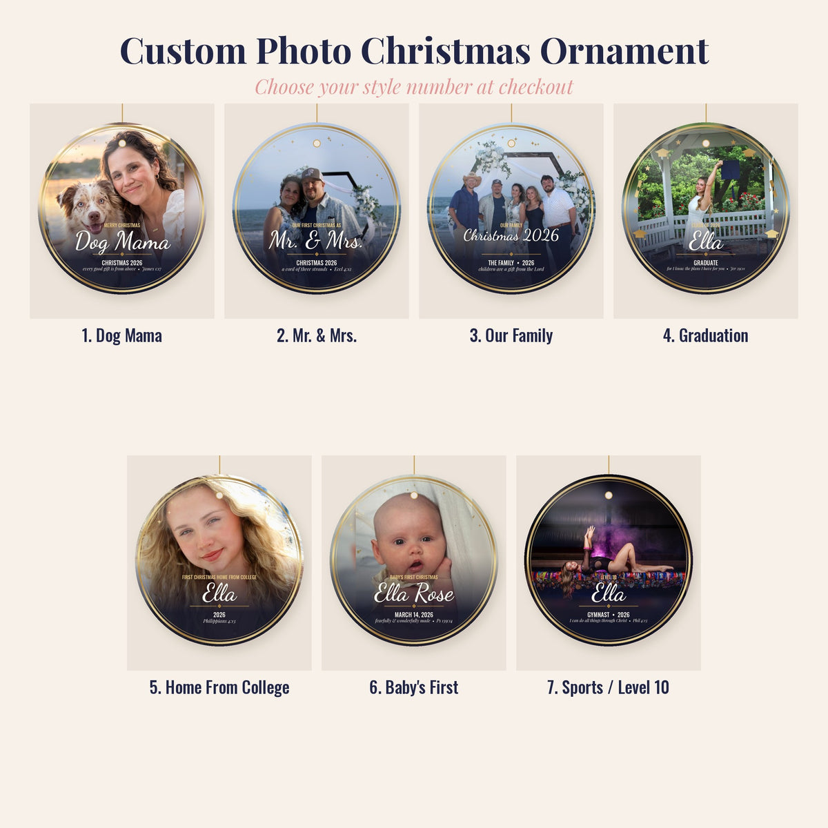 Custom Photo Christmas Ornament 2026, Personalized Ceramic Photo Ornament with Name and Bible Verse