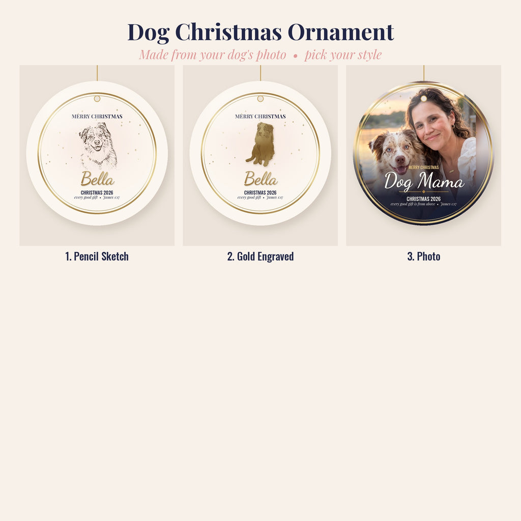 Dog Christmas Ornament from Your Photo, Personalized Pet Portrait Ornament, Optional Bark QR Code