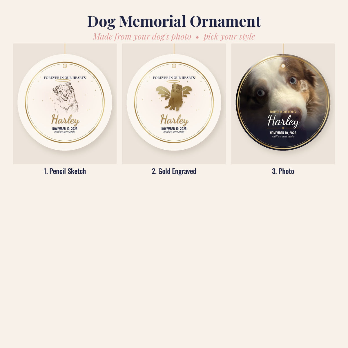 Dog Memorial Ornament from Your Photo, Personalized Pet Loss Gift, Optional Bark QR Code