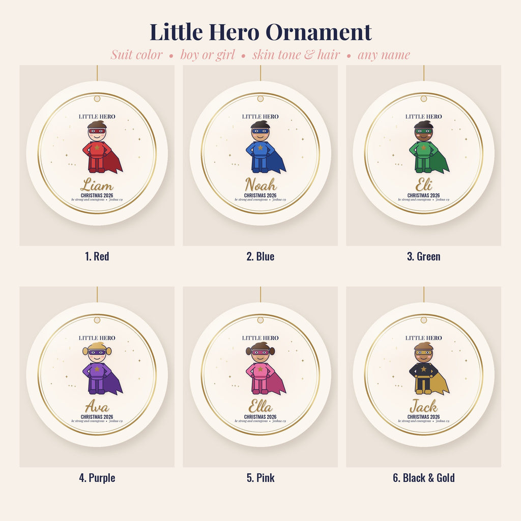 Little Hero Ornament, Personalized Superhero Christmas Ornament for Kids, Custom Name Ornament 2026, Boy or Girl