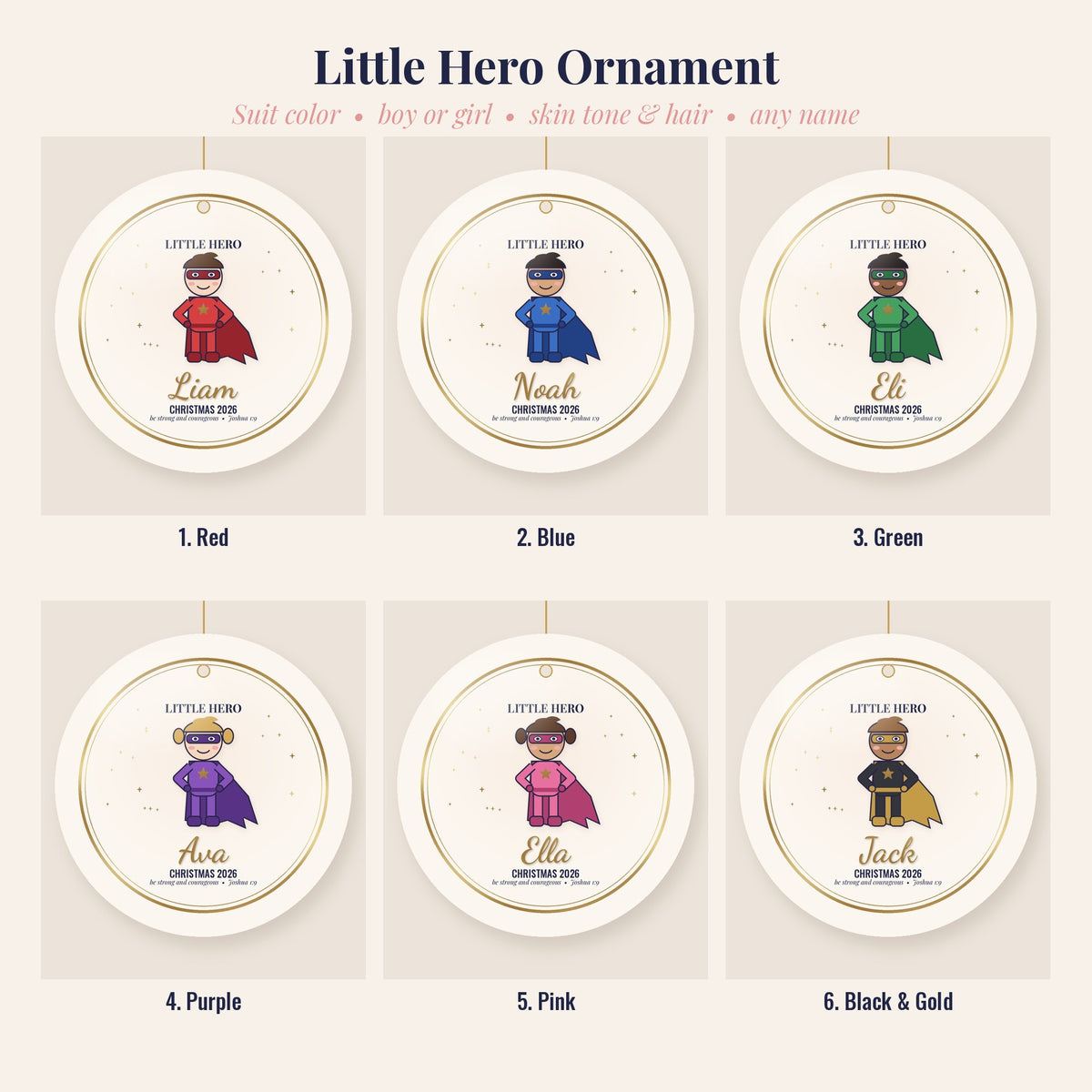 Little Hero Ornament, Personalized Superhero Christmas Ornament for Kids, Custom Name Ornament 2026, Boy or Girl