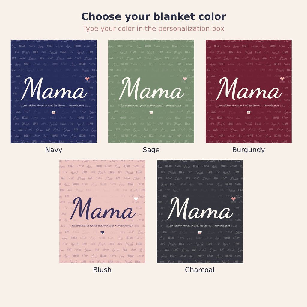 Personalized Mama Blanket with Kids Names, Sherpa Fleece Throw, Christian Mom Gift, Proverbs 31:28