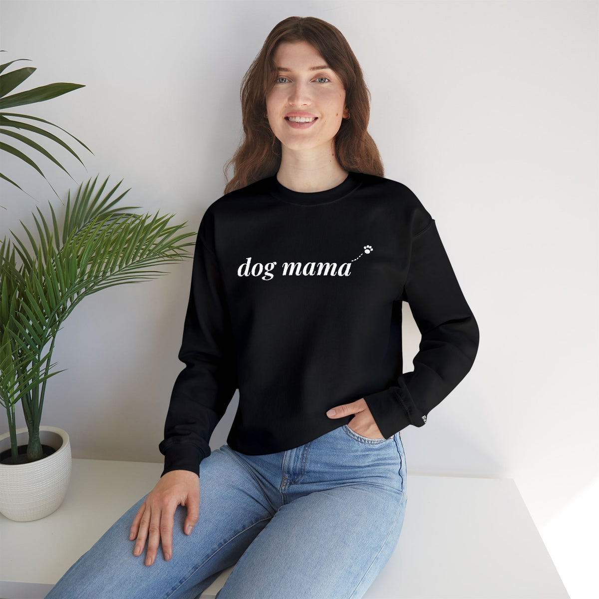 Personalized Dog Mama embroidered sweatshirt with dog name on sleeve