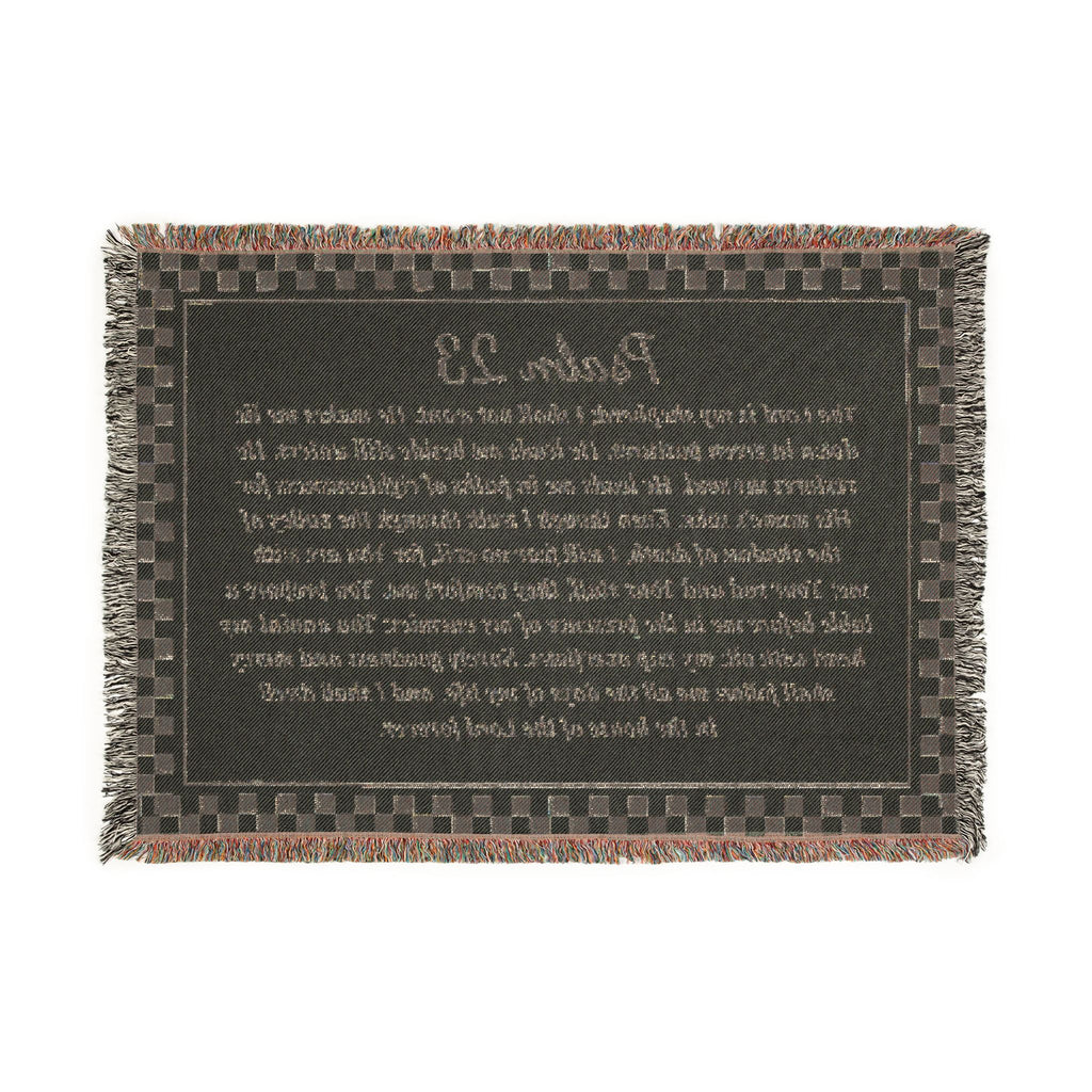 Psalm 23 Woven Blanket, The Lord Is My Shepherd Scripture Throw, Checkered Woven Cotton Bible Verse Blanket