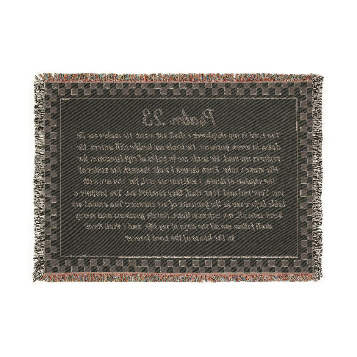Psalm 23 Woven Blanket, The Lord Is My Shepherd Scripture Throw, Checkered Woven Cotton Bible Verse Blanket
