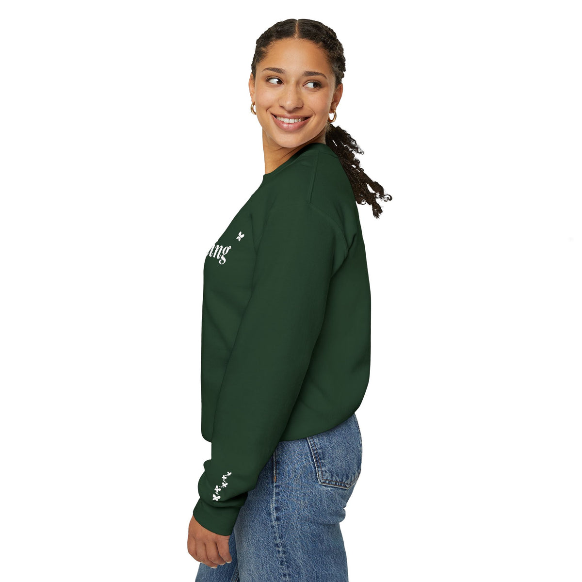 Becoming embroidered Christian sweatshirt with butterfly sleeve
