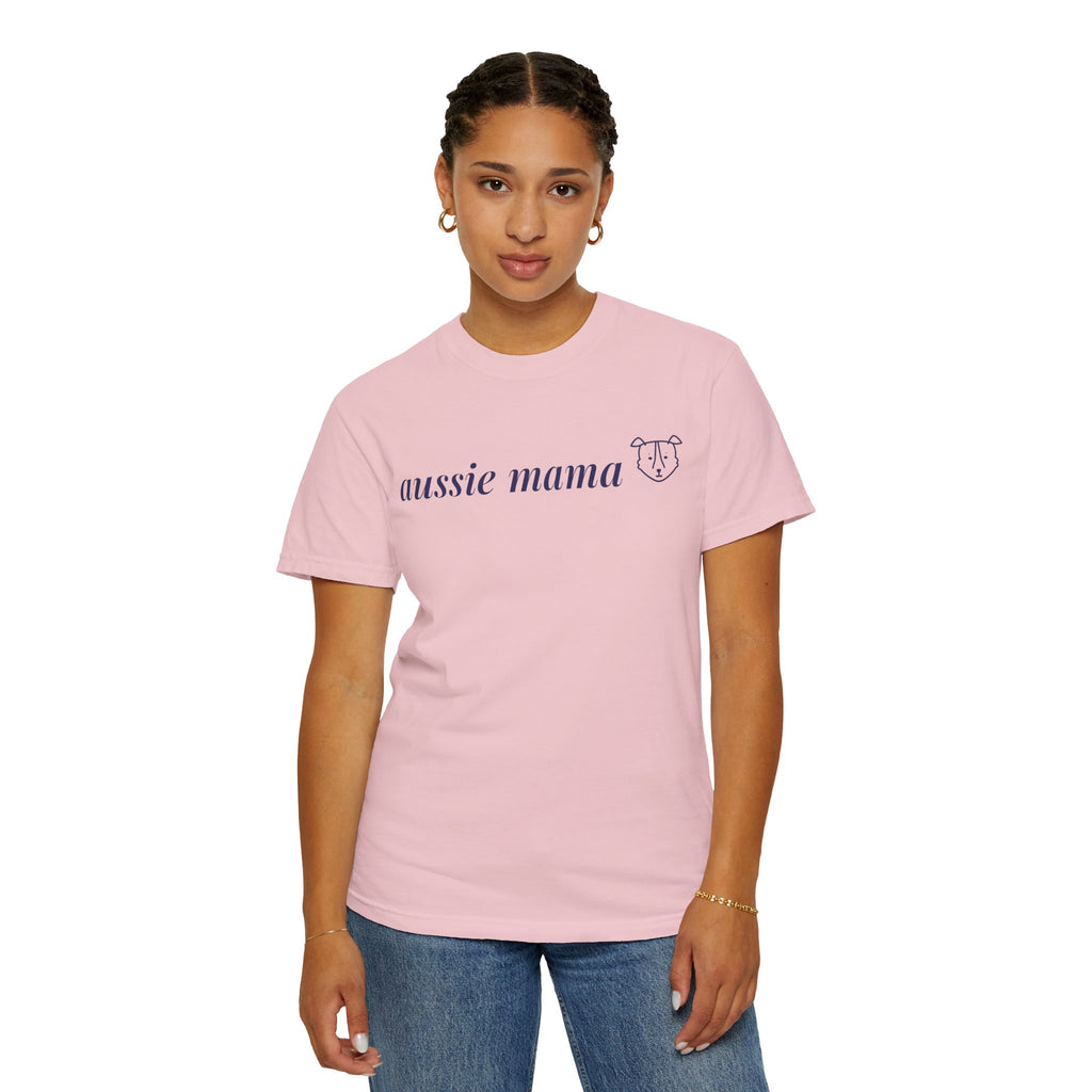 Aussie Mama Shirt, Comfort Colors Australian Shepherd Mom Tee, Cute Aussie Dog Face Line Art Gift, Minimalist Dog Mom T-Shirt